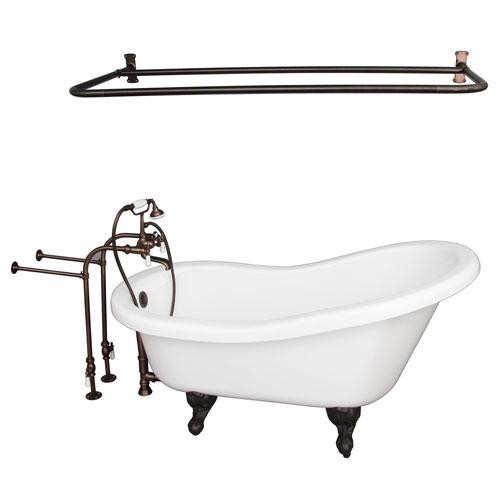 BARCLAY TKADTS67-WORB5 ISADORA 67 INCH ACRYLIC FREESTANDING CLAWFOOT SOAKER SLIPPER BATHTUB IN WHITE WITH PORCELAIN LEVER TUB FILLER AND D-SHOWER ROD IN OIL RUBBED BRONZE