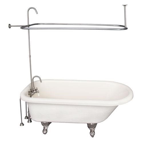 BARCLAY TKATR60-BBN1 ANDOVER 60 INCH ACRYLIC FREESTANDING CLAWFOOT SOAKER BATHTUB IN BISQUE WITH PORCELAIN LEVER TUB FILLER AND RECTANGULAR SHOWER UNIT IN BRUSHED NICKEL