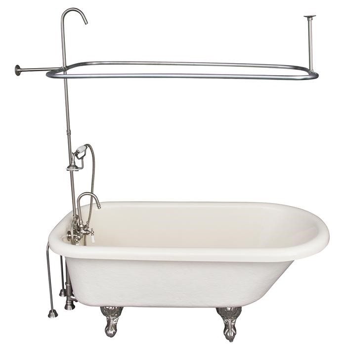 BARCLAY TKATR60-BBN2 ANDOVER 60 INCH ACRYLIC FREESTANDING CLAWFOOT SOAKER BATHTUB IN BISQUE WITH PORCELAIN LEVER TUB FILLER AND HAND SHOWER IN BRUSHED NICKEL