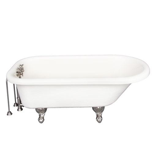 BARCLAY TKATR60-BBN3 ANDOVER 60 INCH ACRYLIC FREESTANDING CLAWFOOT SOAKER BATHTUB IN BISQUE WITH WALL MOUNT METAL CROSS TUB FILLER IN BRUSHED NICKEL