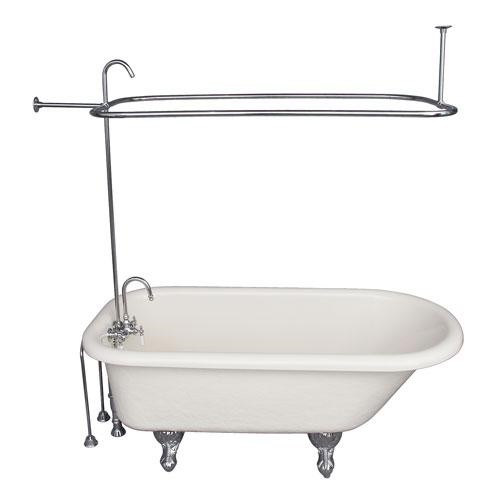 BARCLAY TKATR60-BCP1 ANDOVER 60 INCH ACRYLIC FREESTANDING CLAWFOOT SOAKER BATHTUB IN BISQUE WITH RECTANGULAR SHOWER UNIT IN CHROME