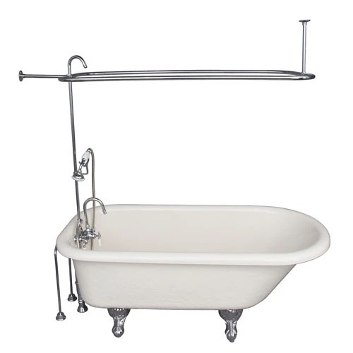 BARCLAY TKATR60-BCP2 ANDOVER 60 INCH ACRYLIC FREESTANDING CLAWFOOT SOAKER BATHTUB IN BISQUE WITH PORCELAIN LEVER TUB FILLER AND HAND SHOWER IN CHROME