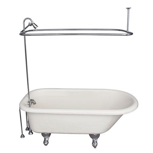 BARCLAY TKATR60-BCP5 ANDOVER 60 INCH ACRYLIC FREESTANDING CLAWFOOT SOAKER BATHTUB IN BISQUE WITH METAL LEVER TUB FILLER AND 3/4 INCH RECTANGULAR SHOWER UNIT SIDE WALL SUPPORT IN CHROME