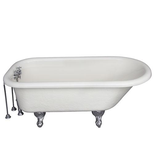 BARCLAY TKATR60-BCP7 ANDOVER 60 INCH ACRYLIC FREESTANDING CLAWFOOT SOAKER BATHTUB IN BISQUE WITH WALL MOUNT METAL CROSS TUB FILLER IN CHROME