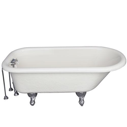 BARCLAY TKATR60-BCP8 ANDOVER 60 INCH ACRYLIC FREESTANDING CLAWFOOT SOAKER BATHTUB IN BISQUE WITH WALL MOUNT PORCELAIN LEVER OLD STYLE SPIGOT TUB FILLER IN CHROME