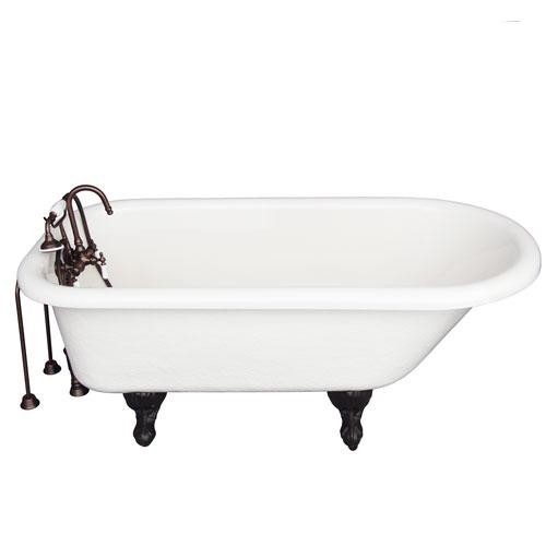 BARCLAY TKATR60-BORB2 ANDOVER 60 INCH ACRYLIC FREESTANDING CLAWFOOT SOAKER BATHTUB IN BISQUE WITH PORCELAIN LEVER OLD STYLE SPIGOT TUB FILLER AND HAND SHOWER IN OIL RUBBED BRONZE