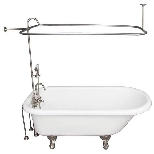 BARCLAY TKATR60-WBN2 ANDOVER 60 INCH ACRYLIC FREESTANDING CLAWFOOT SOAKER BATHTUB IN WHITE WITH PORCELAIN LEVER TUB FILLER AND HAND SHOWER IN BRUSHED NICKEL