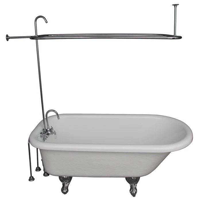 BARCLAY TKATR60-WCP1 ANDOVER 60 INCH ACRYLIC FREESTANDING CLAWFOOT SOAKER BATHTUB IN WHITE WITH RECTANGULAR SHOWER UNIT IN CHROME