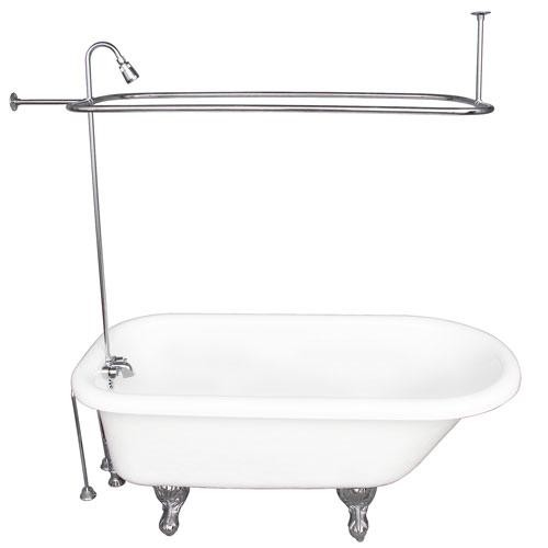 BARCLAY TKATR60-WCP3 ANDOVER 60 INCH ACRYLIC FREESTANDING CLAWFOOT SOAKER BATHTUB IN WHITE WITH METAL LEVER TUB FILLER AND 3/4 INCH RECTANGULAR SHOWER UNIT IN CHROME