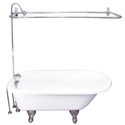 BARCLAY TKATR60-WCP4 ANDOVER 60 INCH ACRYLIC FREESTANDING CLAWFOOT SOAKER BATHTUB IN WHITE WITH METAL LEVER TUB FILLER AND 1 INCH RECTANGULAR SHOWER UNIT IN CHROME
