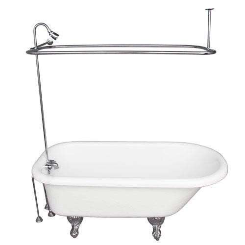 BARCLAY TKATR60-WCP5 ANDOVER 60 INCH ACRYLIC FREESTANDING CLAWFOOT SOAKER BATHTUB IN WHITE WITH METAL LEVER TUB FILLER AND 3/4 INCH RECTANGULAR SHOWER UNIT SIDE WALL SUPPORT IN CHROME