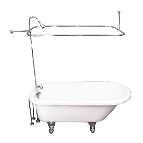 BARCLAY TKATR60-WCP6 ANDOVER 60 INCH ACRYLIC FREESTANDING CLAWFOOT SOAKER BATHTUB IN WHITE WITH METAL LEVER TUB FILLER AND 3/4 INCH RECTANGULAR SHOWER UNIT IN CHROME