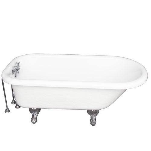 BARCLAY TKATR60-WCP7 ANDOVER 60 INCH ACRYLIC FREESTANDING CLAWFOOT SOAKER BATHTUB IN WHITE WITH WALL MOUNT METAL CROSS TUB FILLER IN CHROME