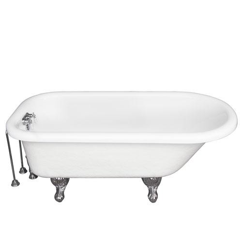 BARCLAY TKATR60-WCP8 ANDOVER 60 INCH ACRYLIC FREESTANDING CLAWFOOT SOAKER BATHTUB IN WHITE WITH WALL MOUNT PORCELAIN LEVER OLD STYLE SPIGOT TUB FILLER IN CHROME