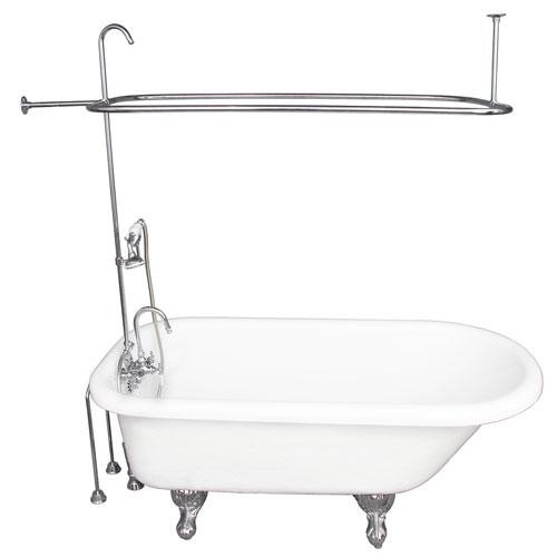 BARCLAY TKATR67-WCP2 ATLIN 67 INCH ACRYLIC FREESTANDING CLAWFOOT SOAKER BATHTUB IN WHITE WITH WALL MOUNT PORCELAIN LEVER TUB FILLER AND HAND SHOWER IN POLISHED CHROME