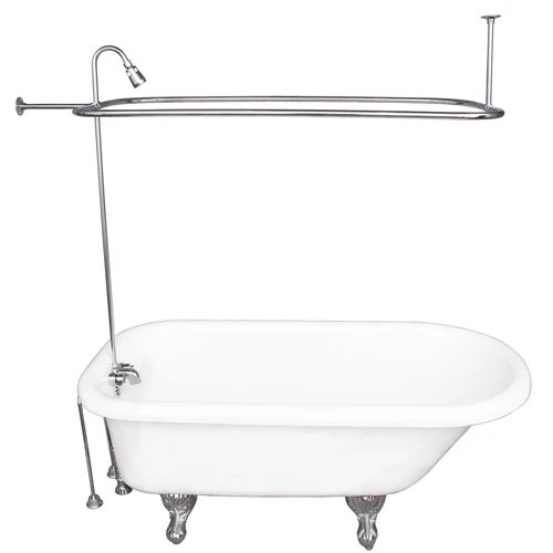 BARCLAY TKATR67-WCP3 ATLIN 67 INCH ACRYLIC FREESTANDING CLAWFOOT SOAKER BATHTUB IN WHITE WITH WALL MOUNT METAL LEVER TUB FILLER AND 3/4 INCH RECTANGULAR SHOWER UNIT IN POLISHED CHROME