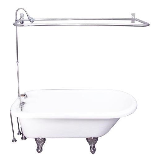 BARCLAY TKATR67-WCP4 ATLIN 67 INCH ACRYLIC FREESTANDING CLAWFOOT SOAKER BATHTUB IN WHITE WITH WALL MOUNT METAL LEVER TUB FILLER AND 1 INCH RECTANGULAR SHOWER UNIT IN POLISHED CHROME