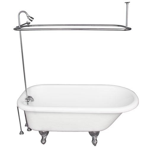 BARCLAY TKATR67-WCP5 ATLIN 67 INCH ACRYLIC FREESTANDING CLAWFOOT SOAKER BATHTUB IN WHITE WITH WALL MOUNT METAL LEVER TUB FILLER AND 3/4 INCH RECTANGULAR SHOWER UNIT SIDE WALL SUPPORT IN POLISHED CHROME