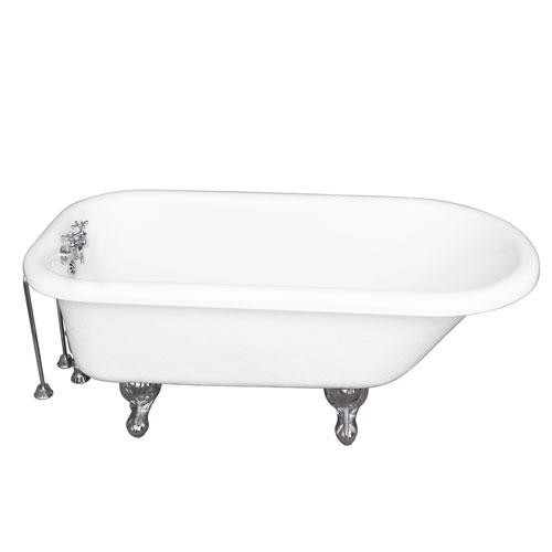 BARCLAY TKATR67-WCP7 ATLIN 67 INCH ACRYLIC FREESTANDING CLAWFOOT SOAKER BATHTUB IN WHITE WITH WALL MOUNT METAL CROSS TUB FILLER IN POLISHED CHROME