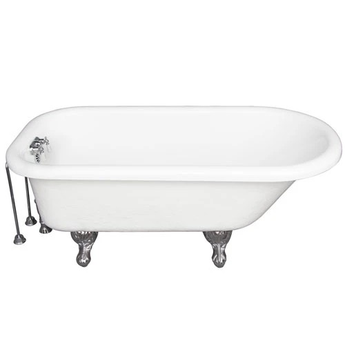 BARCLAY TKATR67-WCP8 ATLIN 67 INCH ACRYLIC FREESTANDING CLAWFOOT SOAKER BATHTUB IN WHITE WITH WALL MOUNT PORCELAIN LEVER OLD STYLE SPIGOT TUB FILLER IN POLISHED CHROME