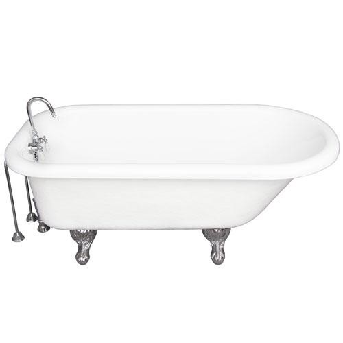 BARCLAY TKATR67-WCP9 ATLIN 67 INCH ACRYLIC FREESTANDING CLAWFOOT SOAKER BATHTUB IN WHITE WITH WALL MOUNT PORCELAIN LEVER TUB FILLER IN POLISHED CHROME