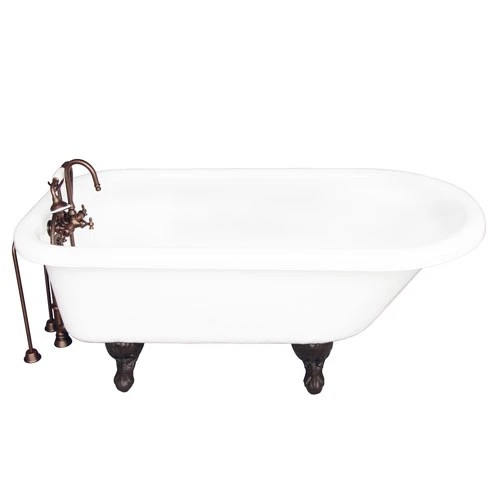 BARCLAY TKATR67-WORB1 ATLIN 67 INCH ACRYLIC FREESTANDING CLAWFOOT SOAKER BATHTUB IN WHITE WITH WALL MOUNT PORCELAIN LEVER TUB FILLER AND HAND SHOWER IN OIL RUBBED BRONZE
