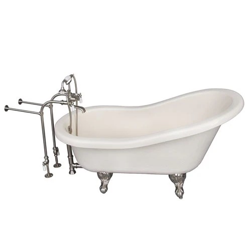 BARCLAY TKATS60-BBN1 ESTELLE 60 INCH ACRYLIC FREESTANDING CLAWFOOT SOAKER BATHTUB IN BISQUE WITH PORCELAIN LEVER TUB FILLER AND HAND SHOWER IN BRUSHED NICKEL