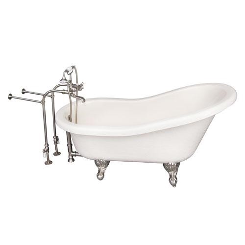 BARCLAY TKATS60-BBN2 ESTELLE 60 INCH ACRYLIC FREESTANDING CLAWFOOT SOAKER BATHTUB IN BISQUE WITH METAL CROSS TUB FILLER AND HAND SHOWER IN BRUSHED NICKEL