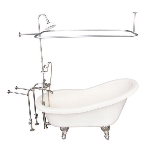 BARCLAY TKATS60-BBN3 ESTELLE 60 INCH ACRYLIC FREESTANDING CLAWFOOT SOAKER BATHTUB IN BISQUE WITH PORCELAIN LEVER TUB FILLER AND RECTANGULAR SHOWER UNIT IN BRUSHED NICKEL