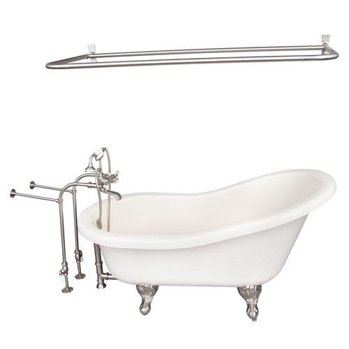 BARCLAY TKATS60-BBN6 ESTELLE 60 INCH ACRYLIC FREESTANDING CLAWFOOT SOAKER BATHTUB IN BISQUE WITH METAL CROSS TUB FILLER AND D-SHOWER ROD IN BRUSHED NICKEL