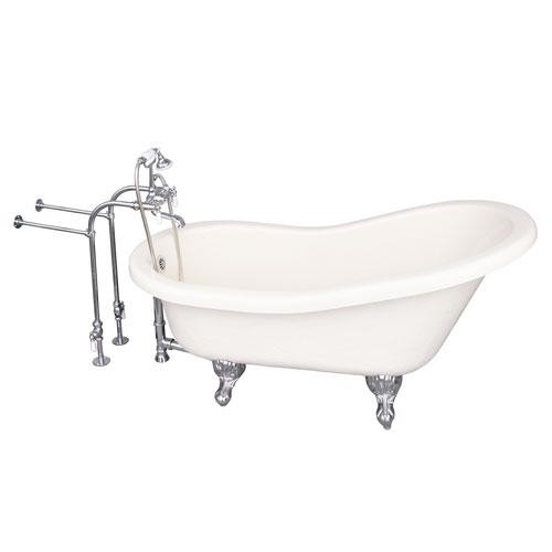 BARCLAY TKATS60-BCP1 ESTELLE 60 INCH ACRYLIC FREESTANDING CLAWFOOT SOAKER BATHTUB IN BISQUE WITH PORCELAIN LEVER TUB FILLER AND HAND SHOWER IN POLISHED CHROME