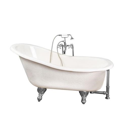 BARCLAY TKATS60-BCP2 ESTELLE 60 INCH ACRYLIC FREESTANDING CLAWFOOT SOAKER BATHTUB IN BISQUE WITH METAL CROSS TUB FILLER AND HAND SHOWER IN POLISHED CHROME