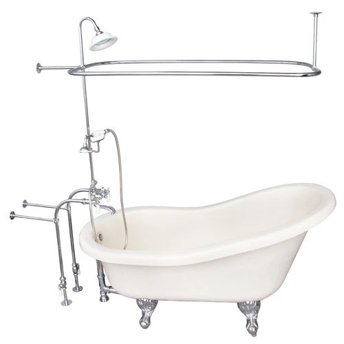 BARCLAY TKATS60-BCP3 ESTELLE 60 INCH ACRYLIC FREESTANDING CLAWFOOT SOAKER BATHTUB IN BISQUE WITH PORCELAIN LEVER TUB FILLER AND RECTANGULAR SHOWER UNIT IN POLISHED CHROME