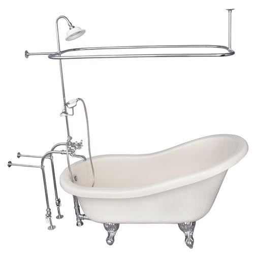 BARCLAY TKATS60-BCP4 ESTELLE 60 INCH ACRYLIC FREESTANDING CLAWFOOT SOAKER BATHTUB IN BISQUE WITH METAL CROSS TUB FILLER AND RECTANGULAR SHOWER UNIT IN POLISHED CHROME