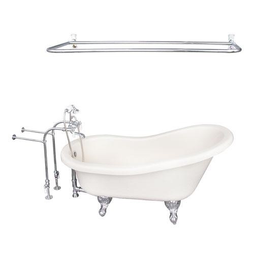 BARCLAY TKATS60-BCP5 ESTELLE 60 INCH ACRYLIC FREESTANDING CLAWFOOT SOAKER BATHTUB IN BISQUE WITH PORCELAIN LEVER TUB FILLER AND D-SHOWER ROD IN POLISHED CHROME
