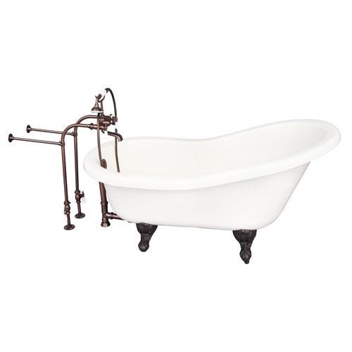 BARCLAY TKATS60-BORB1 ESTELLE 60 INCH ACRYLIC FREESTANDING CLAWFOOT SOAKER BATHTUB IN BISQUE WITH PORCELAIN LEVER TUB FILLER AND HAND SHOWER IN OIL RUBBED BRONZE