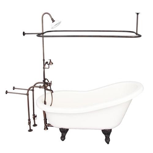BARCLAY TKATS60-BORB4 ESTELLE 60 INCH ACRYLIC FREESTANDING CLAWFOOT SOAKER BATHTUB IN BISQUE WITH METAL CROSS TUB FILLER AND RECTANGULAR SHOWER UNIT IN OIL RUBBED BRONZE