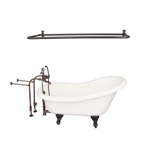 BARCLAY TKATS60-BORB6 ESTELLE 60 INCH ACRYLIC FREESTANDING CLAWFOOT SOAKER BATHTUB IN BISQUE WITH METAL CROSS TUB FILLER AND D-SHOWER ROD IN OIL RUBBED BRONZE
