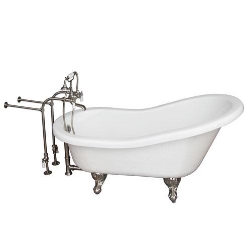 BARCLAY TKATS60-WBN1 ESTELLE 60 INCH ACRYLIC FREESTANDING CLAWFOOT SOAKER BATHTUB IN WHITE WITH PORCELAIN LEVER TUB FILLER AND HAND SHOWER IN BRUSHED NICKEL