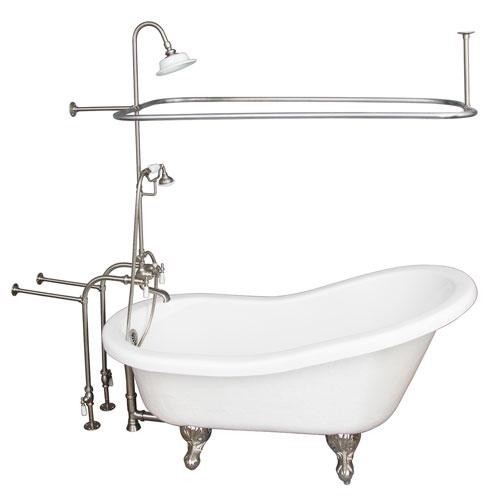 BARCLAY TKATS60-WBN3 ESTELLE 60 INCH ACRYLIC FREESTANDING CLAWFOOT SOAKER BATHTUB IN WHITE WITH PORCELAIN LEVER TUB FILLER AND RECTANGULAR SHOWER UNIT IN BRUSHED NICKEL