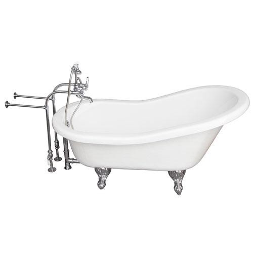 BARCLAY TKATS60-WCP2 ESTELLE 60 INCH ACRYLIC FREESTANDING CLAWFOOT SOAKER BATHTUB IN WHITE WITH METAL CROSS TUB FILLER AND HAND SHOWER IN POLISHED CHROME