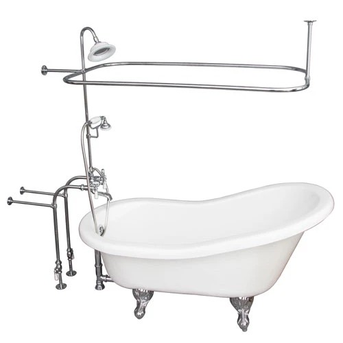 BARCLAY TKATS60-WCP3 ESTELLE 60 INCH ACRYLIC FREESTANDING CLAWFOOT SOAKER BATHTUB IN WHITE WITH PORCELAIN LEVER TUB FILLER AND RECTANGULAR SHOWER UNIT IN POLISHED CHROME