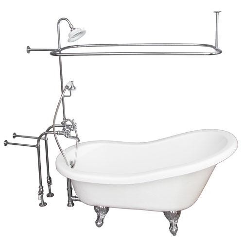 BARCLAY TKATS60-WCP4 ESTELLE 60 INCH ACRYLIC FREESTANDING CLAWFOOT SOAKER BATHTUB IN WHITE WITH METAL CROSS TUB FILLER AND RECTANGULAR SHOWER UNIT IN POLISHED CHROME