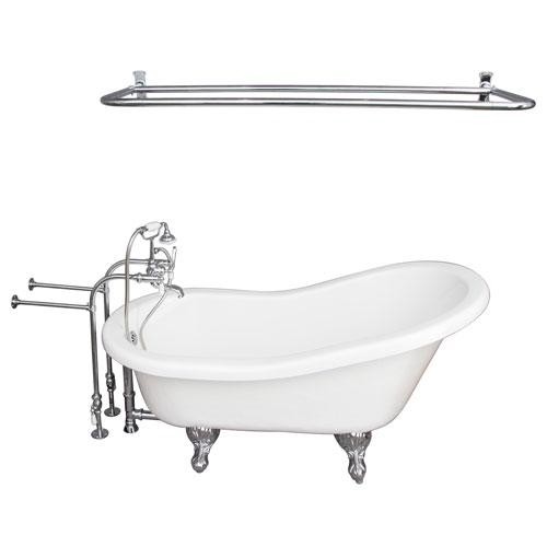BARCLAY TKATS60-WCP5 ESTELLE 60 INCH ACRYLIC FREESTANDING CLAWFOOT SOAKER BATHTUB IN WHITE WITH PORCELAIN LEVER TUB FILLER AND D-SHOWER ROD IN POLISHED CHROME