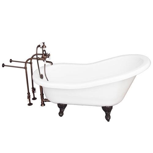 BARCLAY TKATS60-WORB1 ESTELLE 60 INCH ACRYLIC FREESTANDING CLAWFOOT SOAKER BATHTUB IN WHITE WITH PORCELAIN LEVER TUB FILLER AND HAND SHOWER IN OIL RUBBED BRONZE