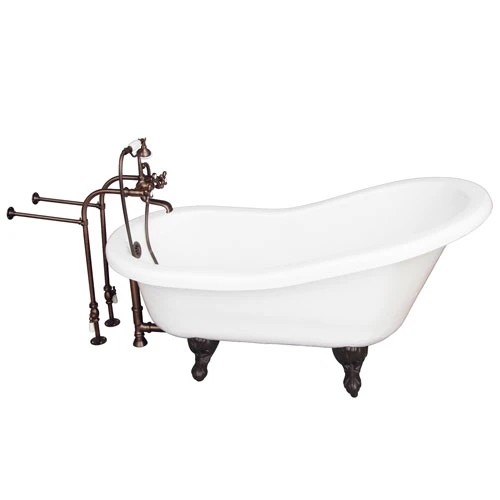 BARCLAY TKATS60-WORB2 ESTELLE 60 INCH ACRYLIC FREESTANDING CLAWFOOT SOAKER BATHTUB IN WHITE WITH METAL CROSS TUB FILLER AND HAND SHOWER IN OIL RUBBED BRONZE