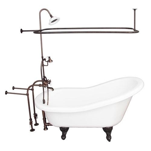 BARCLAY TKATS60-WORB3 ESTELLE 60 INCH ACRYLIC FREESTANDING CLAWFOOT SOAKER BATHTUB IN WHITE WITH PORCELAIN LEVER TUB FILLER AND RECTANGULAR SHOWER UNIT IN OIL RUBBED BRONZE