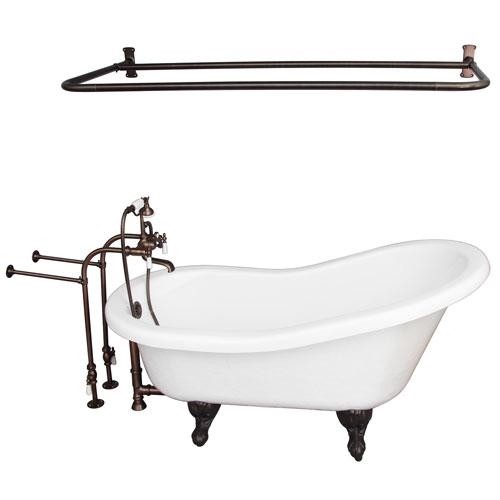BARCLAY TKATS60-WORB5 ESTELLE 60 INCH ACRYLIC FREESTANDING CLAWFOOT SOAKER BATHTUB IN WHITE WITH PORCELAIN LEVER TUB FILLER AND D-SHOWER ROD IN OIL RUBBED BRONZE