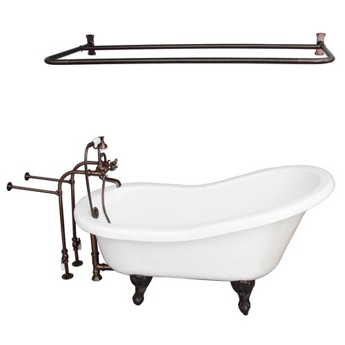 BARCLAY TKATS60-WORB6 ESTELLE 60 INCH ACRYLIC FREESTANDING CLAWFOOT SOAKER BATHTUB IN WHITE WITH METAL CROSS TUB FILLER AND D-SHOWER ROD IN OIL RUBBED BRONZE