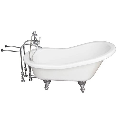 BARCLAY TKATS67-WCP1 IMOGENE 67 INCH ACRYLIC FREESTANDING CLAWFOOT SOAKER SLIPPER BATHTUB IN WHITE WITH PORCELAIN LEVER TUB FILLER AND HAND SHOWER IN POLISHED CHROME